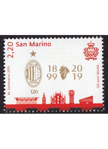 San Marino bollo dedicato a 120 anni Milan nuovo 2019